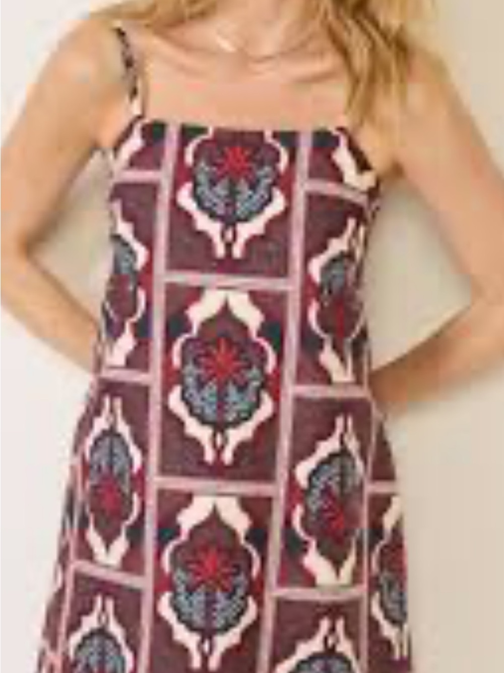 Evereve Burgundy Printed Mini Dress with Pink and Blue Accents